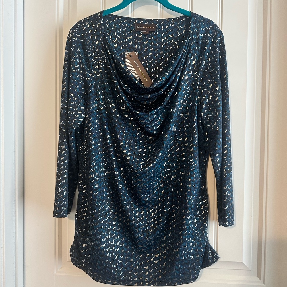 Dana Buchman Women’s Cowl Neck Blouse Metalic Multicolor Size Large - Picture 2 of 9